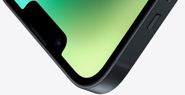 iPhone 14のCeramic Shieldの前面。カラーはミッドナイト