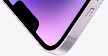 iPhone 14のCeramic Shieldの前面。カラーはパープル