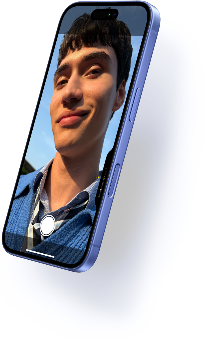 Лицето на iPhone 16 в ултрамарин със Ceramic Shield