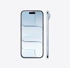 スカイブルーのiPhone Airの前面の外観。上部の中央にDynamic Islandがある。側面の外観、非常に薄いデザイン、サイドボタン、カメラコントロールボタン