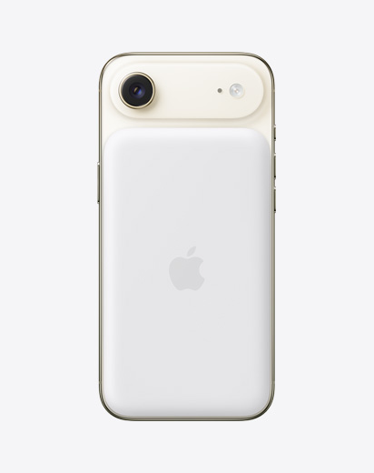 iPhone Air, back exterior, Light Gold color, with MagSafe Battery attached