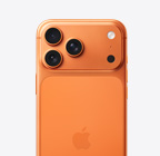 iPhone 17 Pro, parte trasera, naranja cósmico, sistema de cámaras Pro Fusion en el módulo de la parte superior