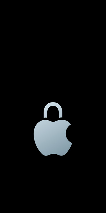 Ezüstszínű Apple-logó, amelyen a levél helyett egy lakat bezárt kengyele látható