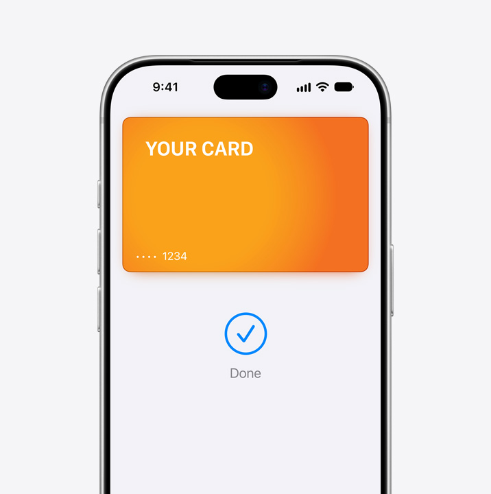 Partial iPhone screen display, showing a credit card being used in Apple Pay