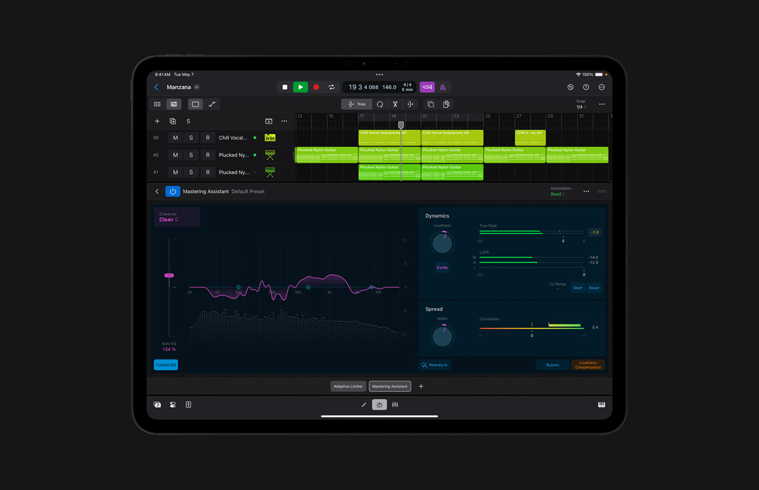 O sistema de filtros de busca de todos os sons disponíveis é exibido no Logic Pro para iPad no iPad Pro.