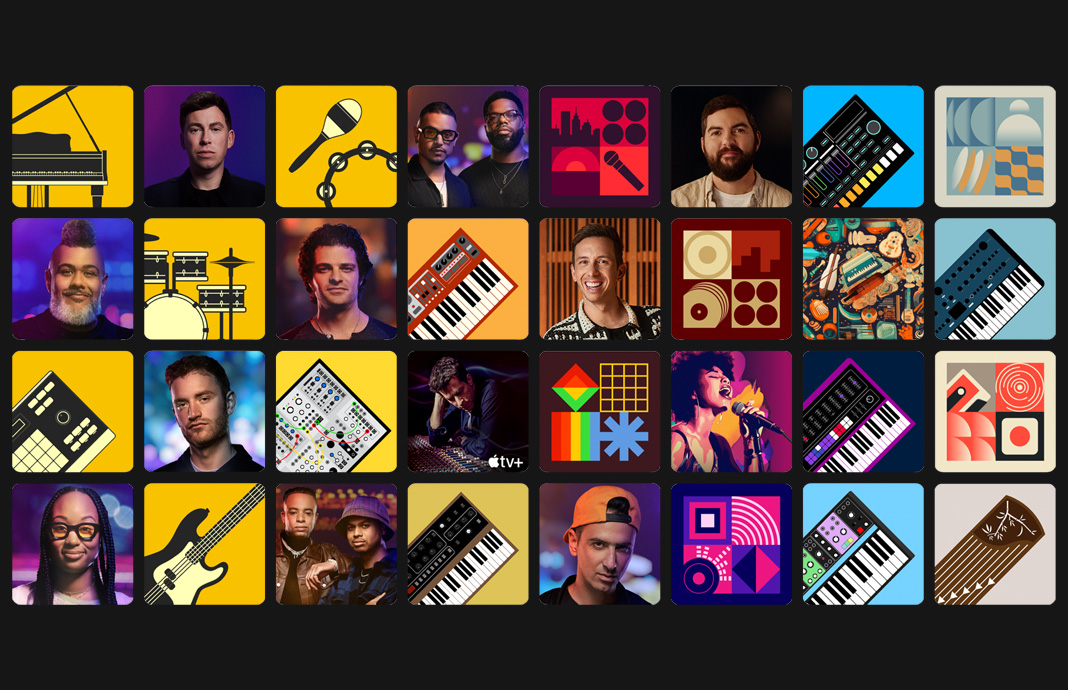 Une série d’icônes correspondant à des paquets de sons, des échantillons et des boucles proposés par des producteurs et productrices de musique.