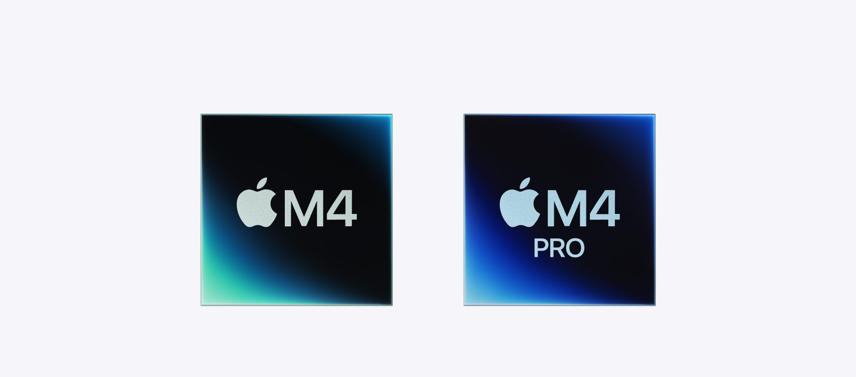 To billeder, der repræsenterer M4-chippen og M4 Pro-chippen.