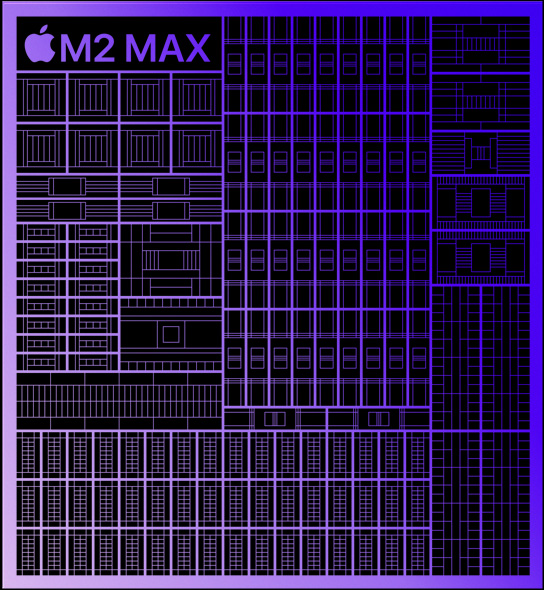 Vázlatos illusztráció az M2 Max chipről