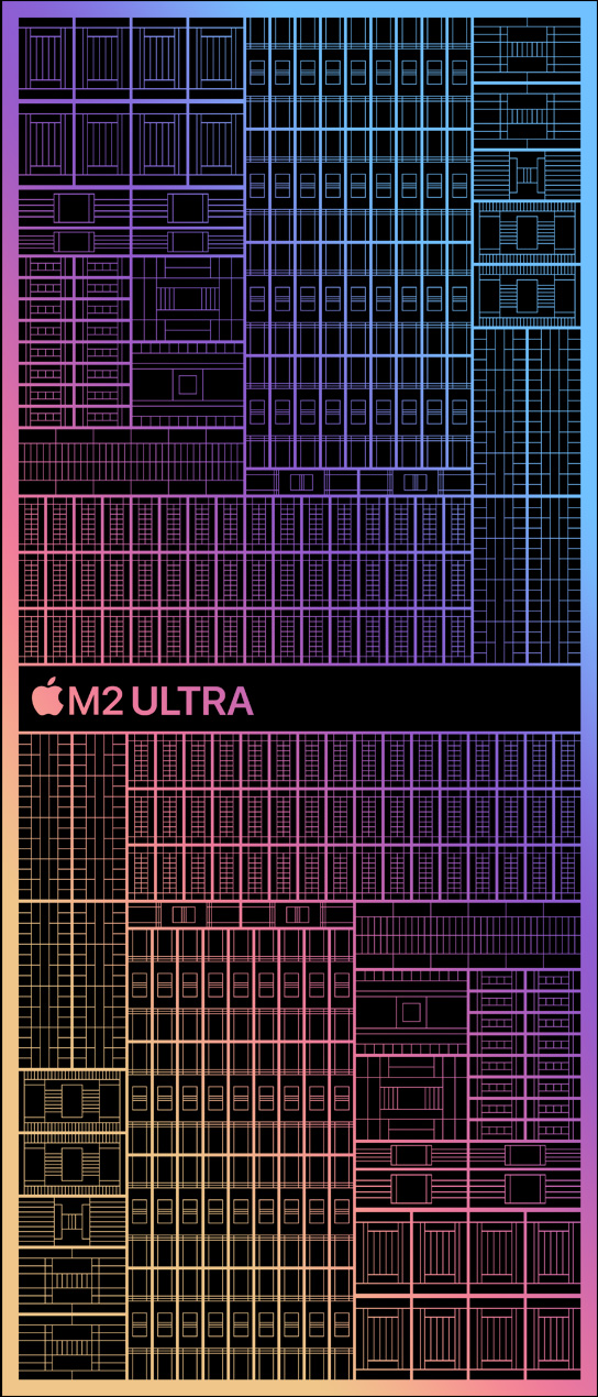Vázlatos illusztráció az M2 Ultra chipről