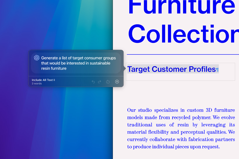 Apple Intelligence Schreibwerkzeuge fassen einen Teil einer wissenschaftlichen Arbeit zusammen