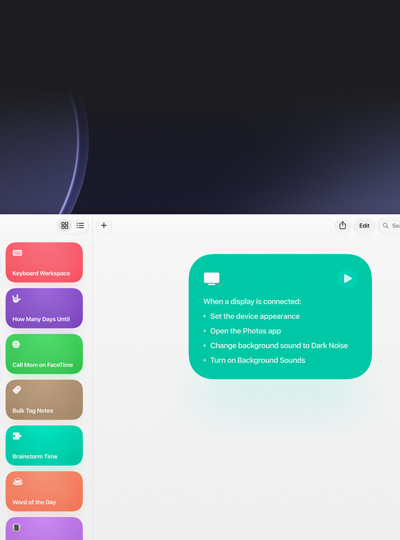 Kurzbefehle auf dem Mac Display, Anweisungen zum Ausführen bestimmter Aufgaben beim Verbinden eines Displays