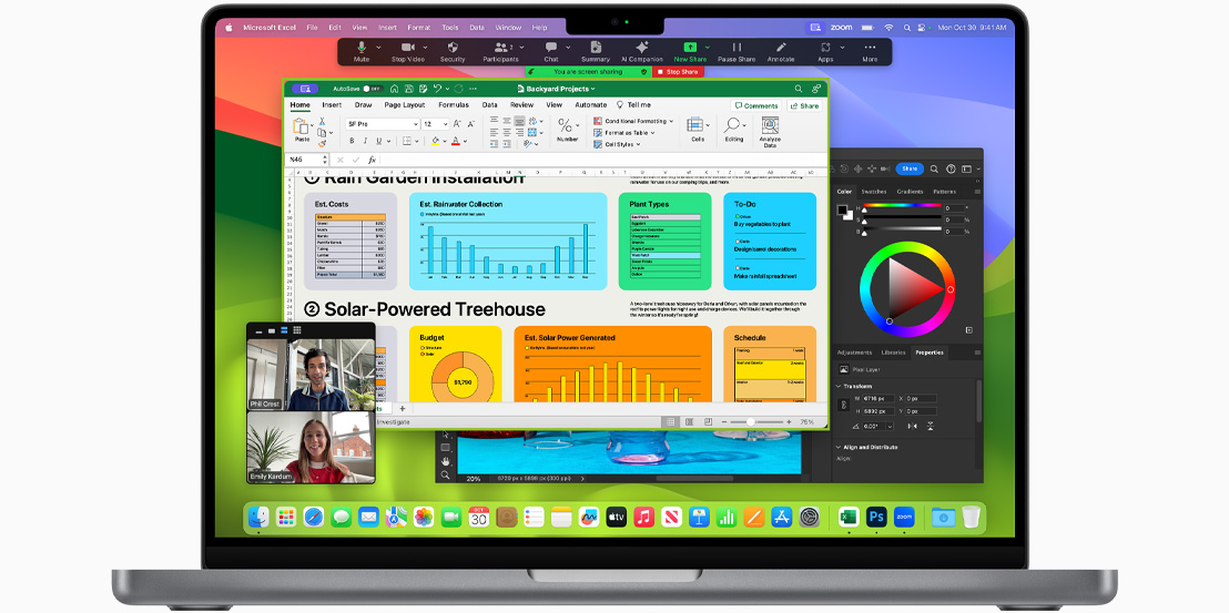 MacBook Pro screen shows Facetime, Microsoft Excel and Adobe Photoshop.