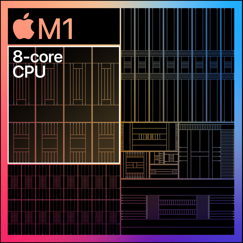 Diagram showing the 8-core CPU on the M1 chip