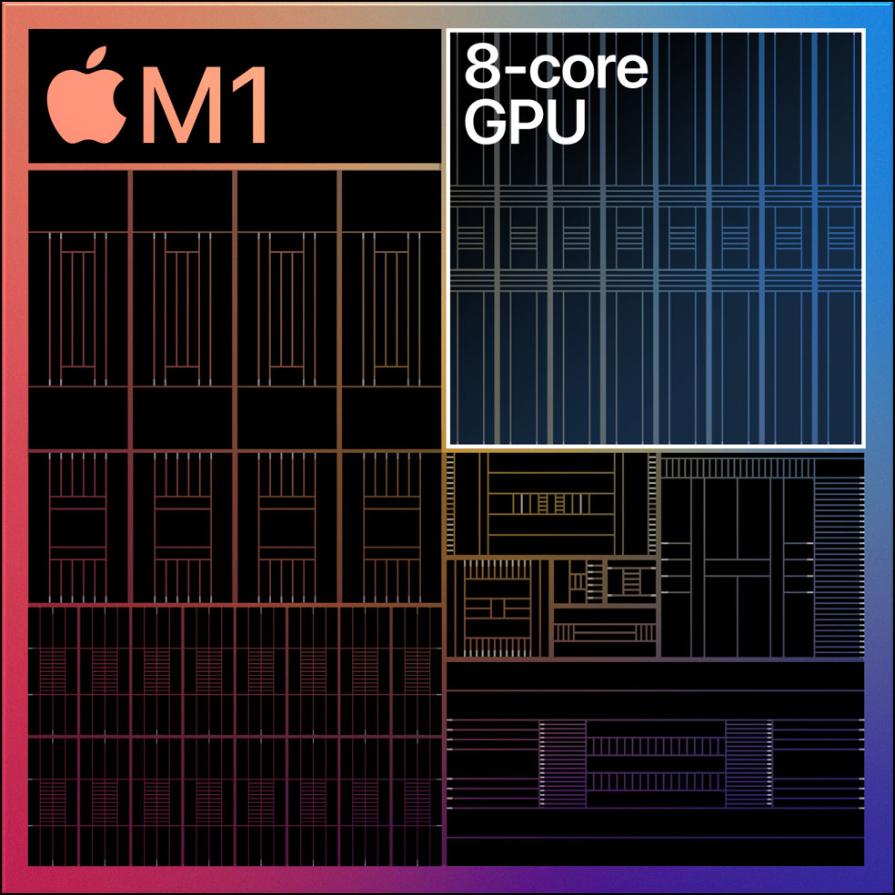 Diagram showing the 8-core GPU on the M1 chip