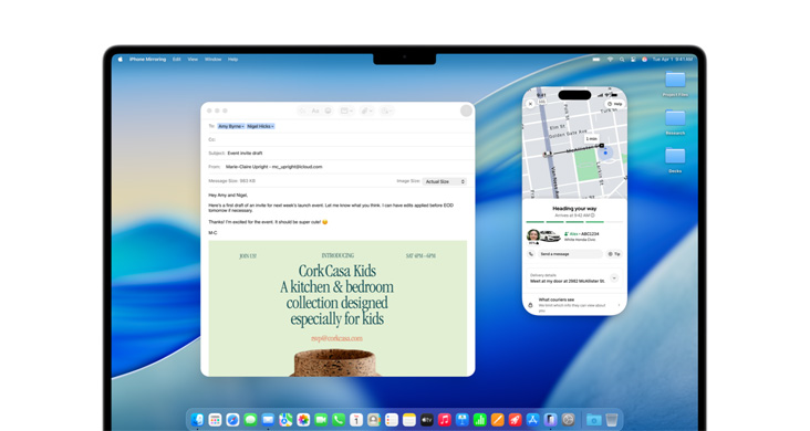 Duplicación del iPhone y la app DoorDash en la pantalla de una MacBook Pro con chip M4.