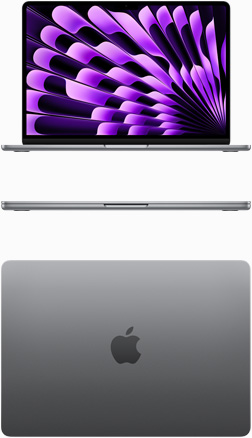 Изглед отпред и отгоре на MacBook Air в астро сиво