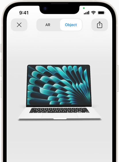 Preview of MacBook Air in Silver color being viewed in AR experience on iPhone