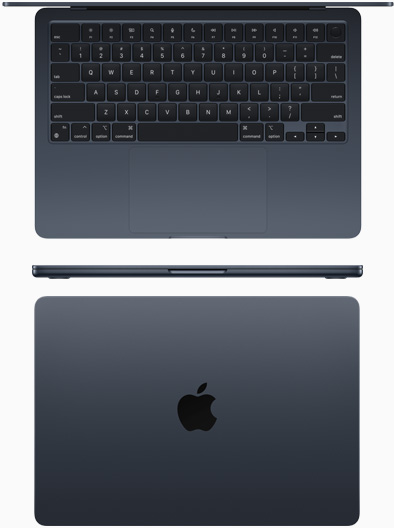 Vista superior del modelo MacBook Air M2 en acabado Midnight