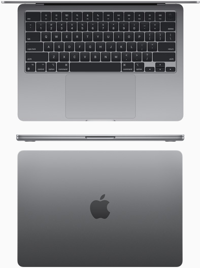 Vue du dessus d’un MacBook Air à puce M2 en fini gris cosmique