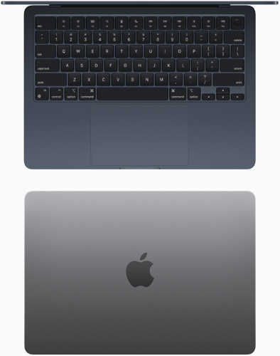 午夜暗色外觀的 MacBook Air M2 型號俯視圖