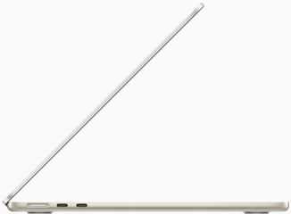Seitenansicht des MacBook Air mit M2 Modells in Polarstern
