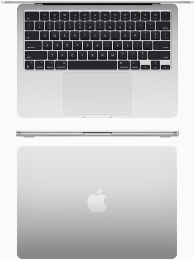 Vista superior de un modelo de MacBook Air con chip M2 en plata