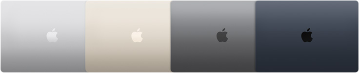 Keturių „MacBook Air“ modelių išorė, parodytos keturios skirtingos spalvos