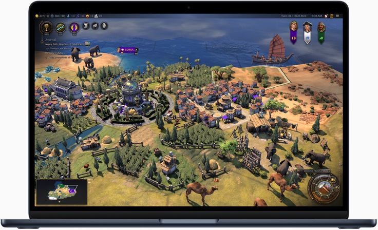MacBook Air met op het scherm een game om de prestaties van de M4‑chip te laten zien