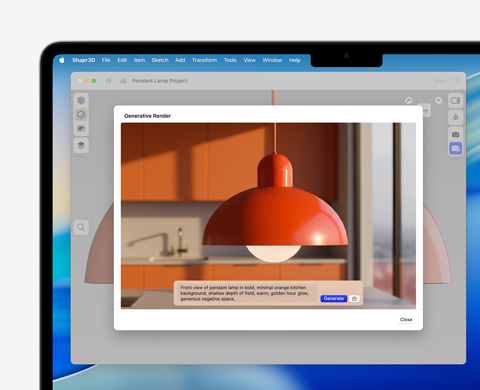 影像樂園畫面，顯示吊燈的影像和生成式算圖的文字