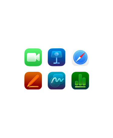 多款 app 的正面圖，包括 FaceTime、無邊記與 Keynote