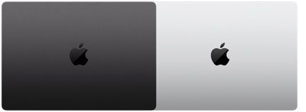 Gehäuse von zwei 14" MacBook Pro Modellen mit M4 in den zwei erhältlichen Farben