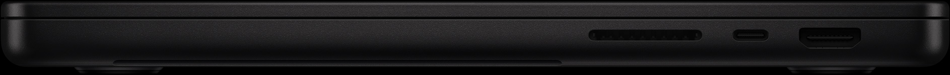 الجهة اليمنى: فتحة بطاقة SDXC، ومنفذ ثندربولت، ومنفذ HDMI