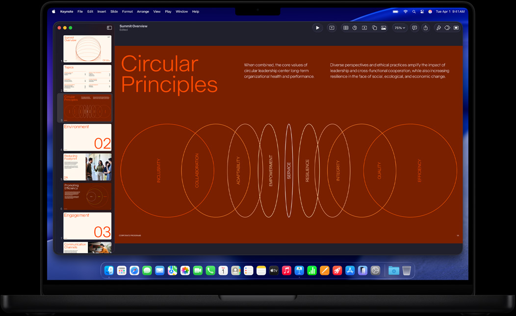 Screen of MacBook Pro of a Keynote being made for a business summit