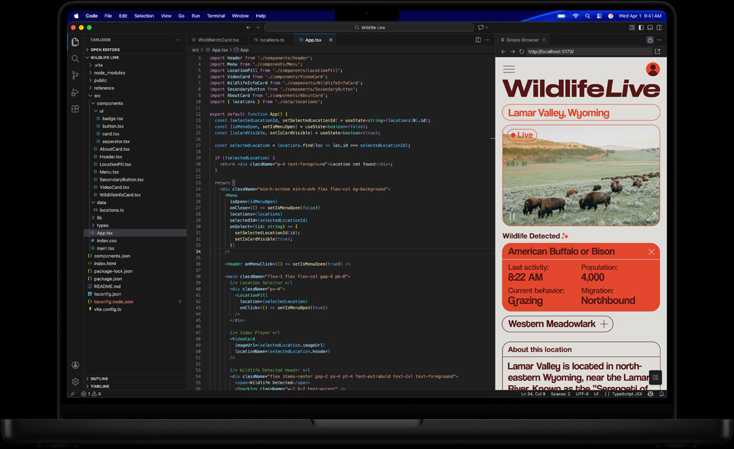 MacBook Pro 螢幕展示正在使用 Visual Studio Code 編寫 app 程式碼