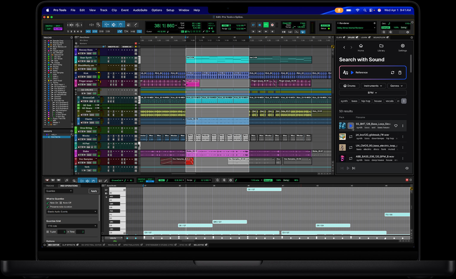 MacBook Pro screen of Pro Tools being used to edit a song