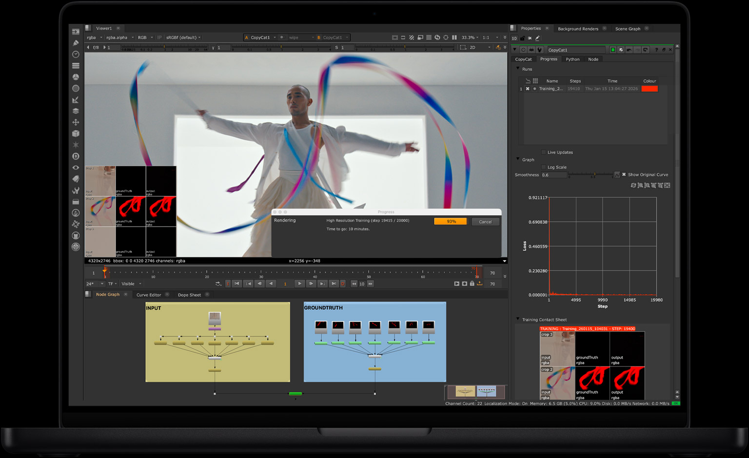 MacBook Pro screen of NukeX being used to composite a video