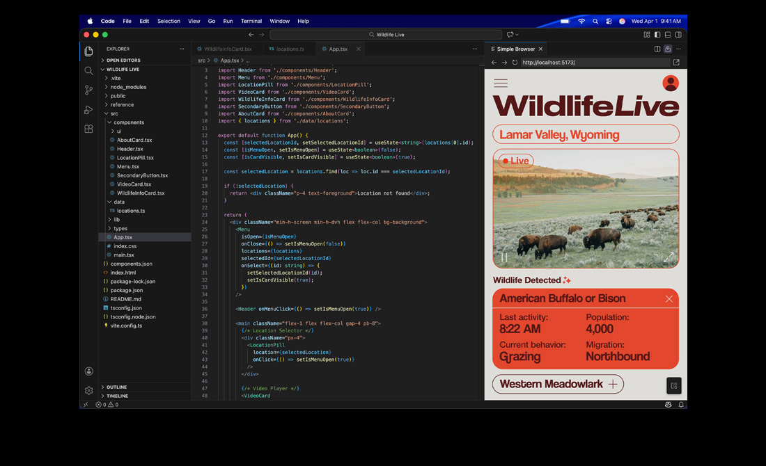 MacBook Pro 螢幕展示正在使用 Visual Studio Code 編寫 app 程式碼