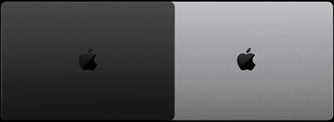 MacBook Pro with PROLED XDR Display, space black color, top, closed and MacBook Pro with PROLED XDR Display, silver color, top, closed