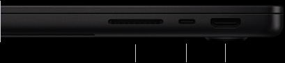 MacBook Pro de 14 pulgadas con chip M5 Pro o M5 Max, cerrado, lateral derecho, muestra la ranura para tarjetas SDXC, un puerto Thunderbolt 5 y el puerto HDMI