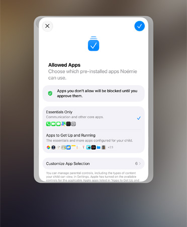 Setup Assistant apps with selection of apps that a parent can choose for their child