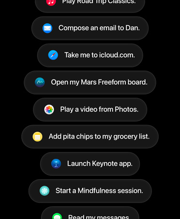 Screen with Siri AI requests for actions in several apps