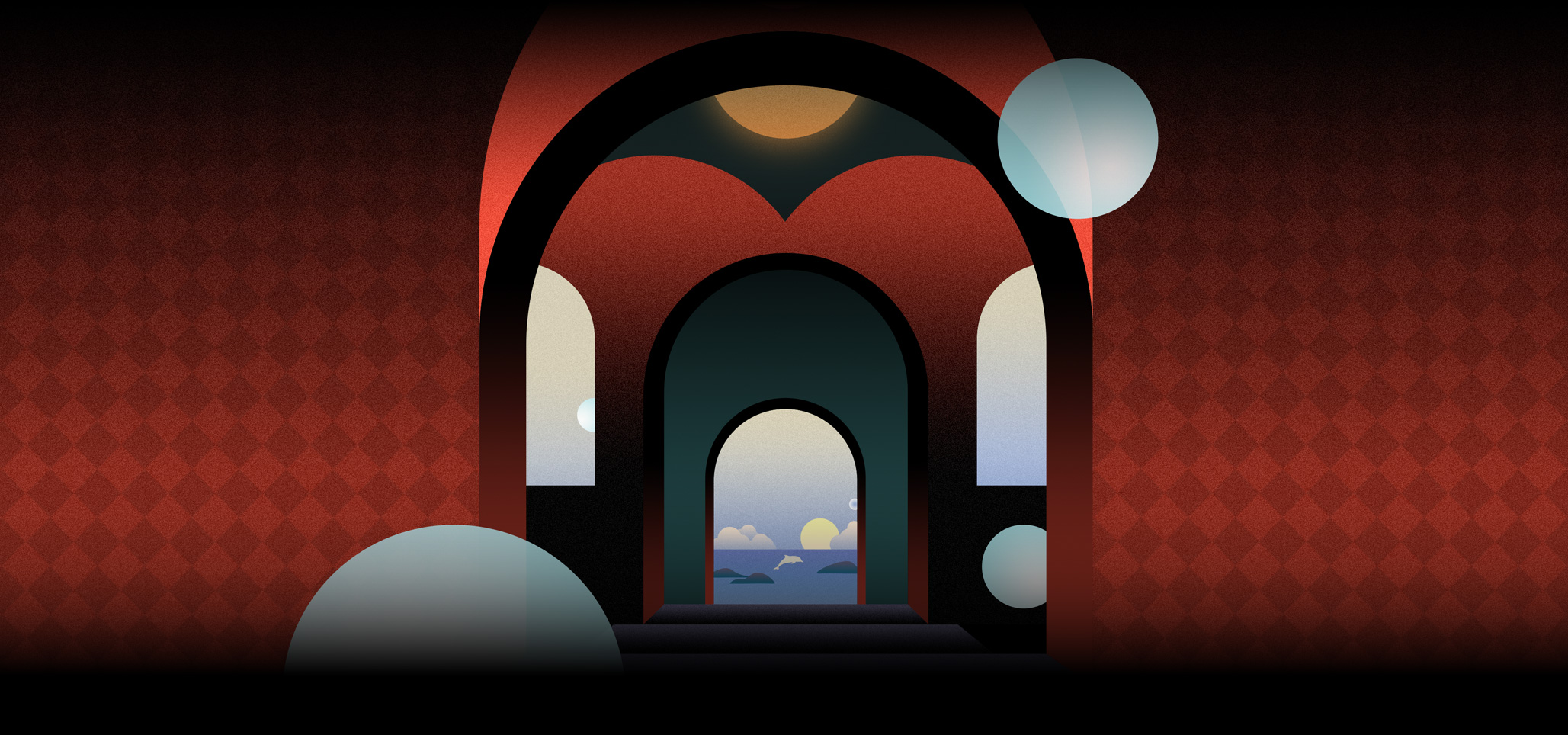 Ilustrasi interior gedung yang sangat bergaya