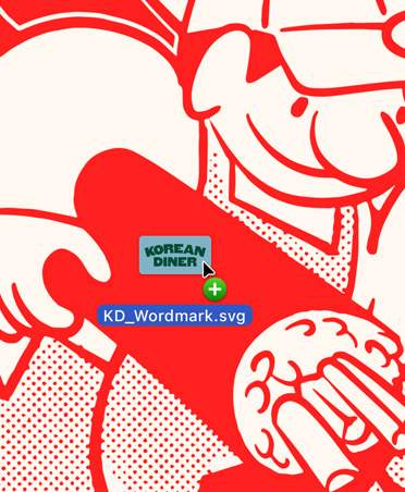 Ilustrasi warna merah seperti kartun untuk Korean Diner