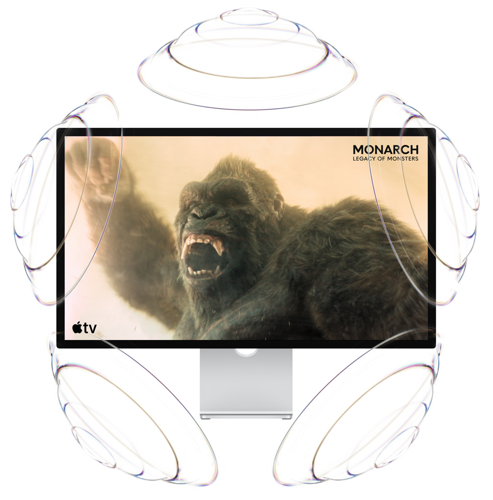 Promoteringsbilde for Apple TV-serien Monarch: Legacy of Monsters, der King Kong holder opp knyttneven og brøler