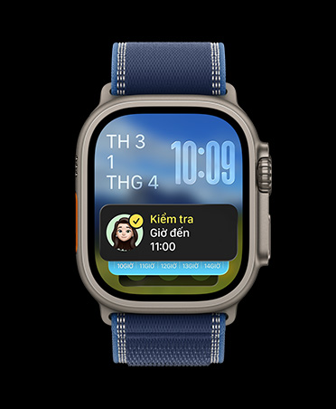 Apple Watch Ultra 3, màu đen, vỏ titan, thông báo Kiểm Tra trên Ngăn Xếp Thông Minh