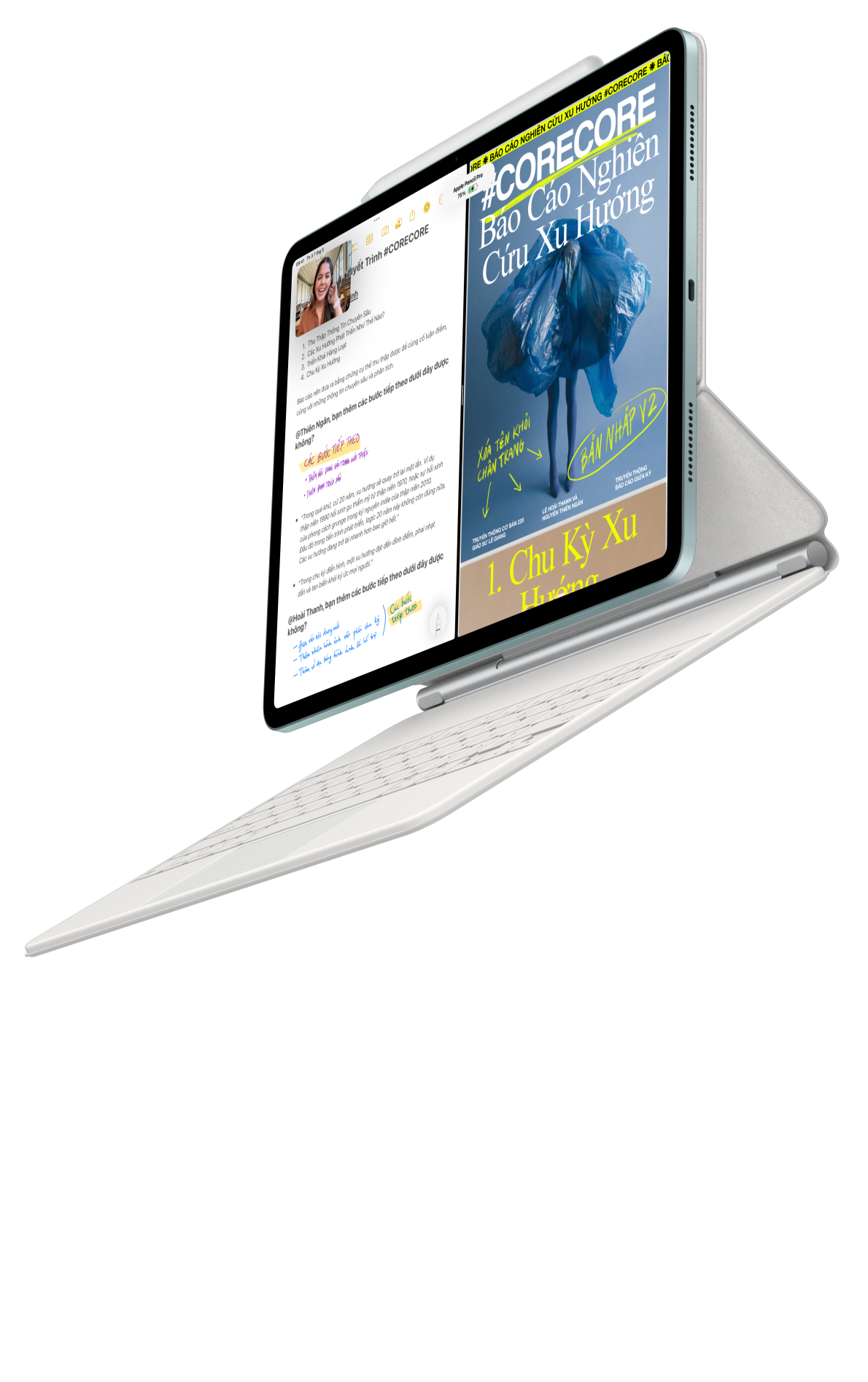 iPad Air kết nối với Magic Keyboard và Apple Pencil Pro