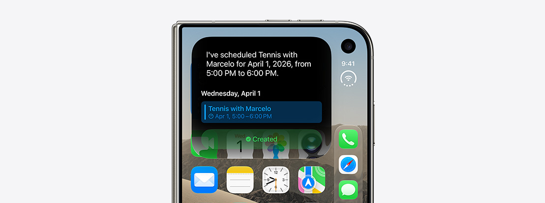 iPhone Duo, đang đóng, thông báo Siri AI cho biết có cập nhật lịch trên màn hình ngoài