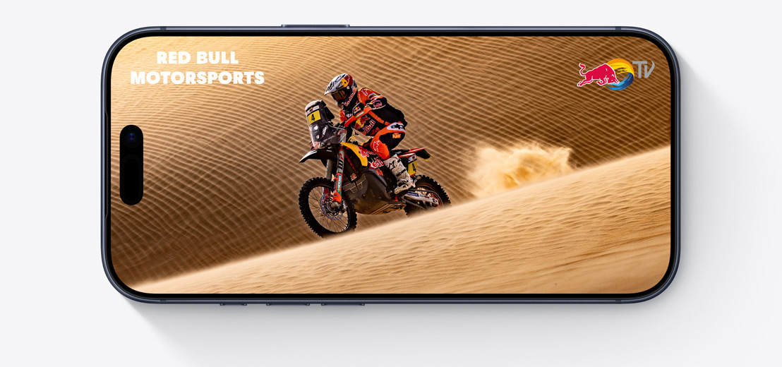 iPhone front exterior, horizontal, screen showing Apple TV+ clip from The Morning Show